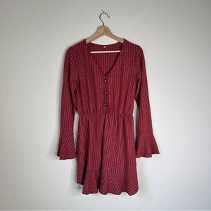 Bell Sleeve Ruffle Hem Long Sleeve Mini Dress